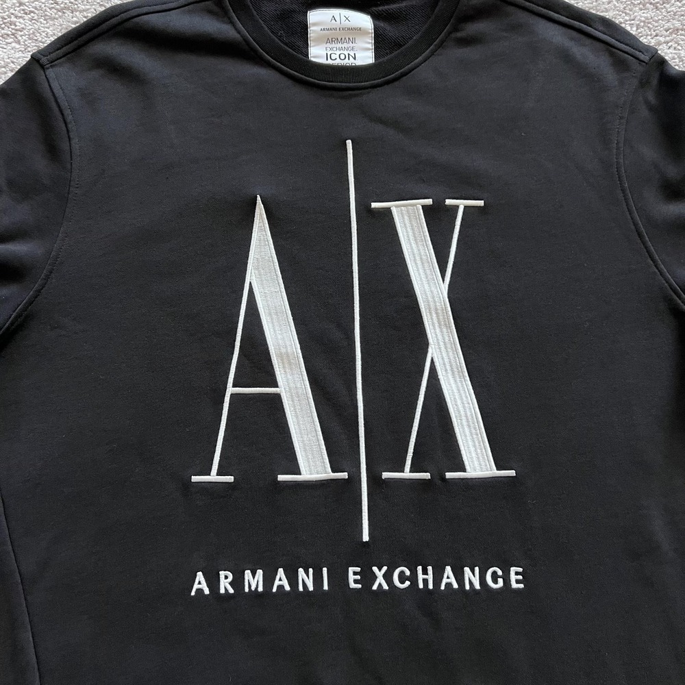 Armani Exchange Icon Logo Sweatshirt Mens XL Black Fleece Crewneck Pullover - Picture 4 of 15